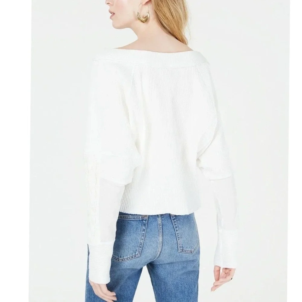 Free People Josie Waffle Knit Sweater Ivory Cable Braided Braid - $128‎ MSRP SZM